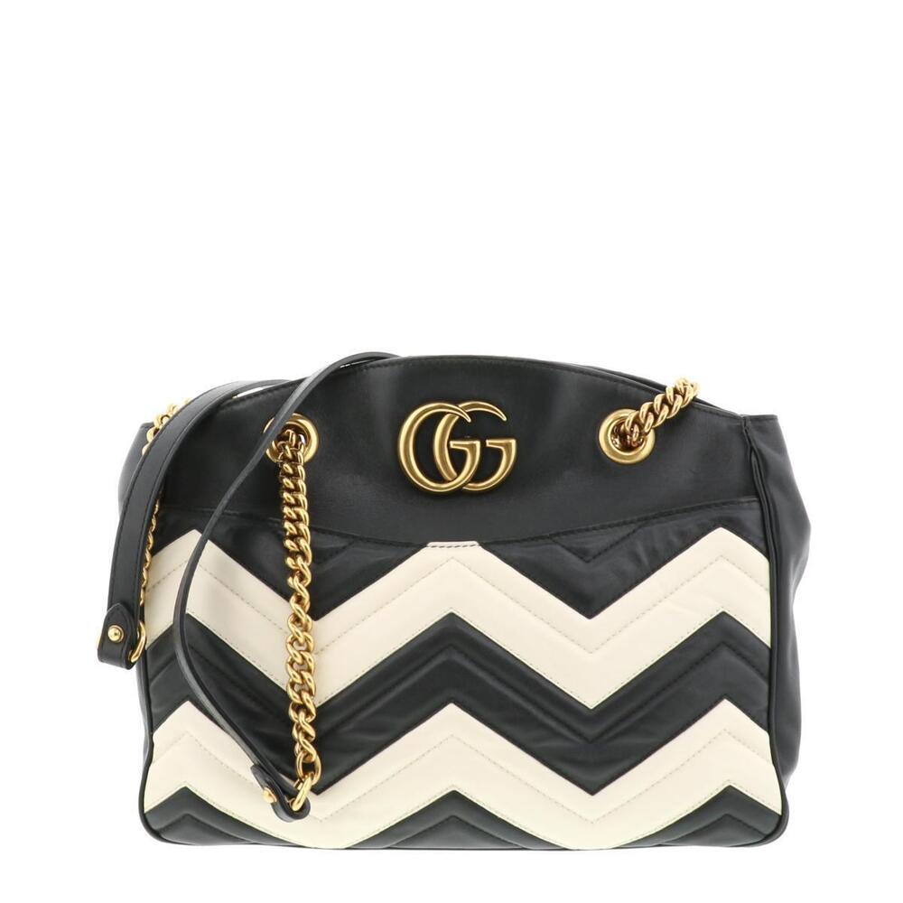 GUCCI GG Marmont Chain Shoulder Bag Messenger Black White